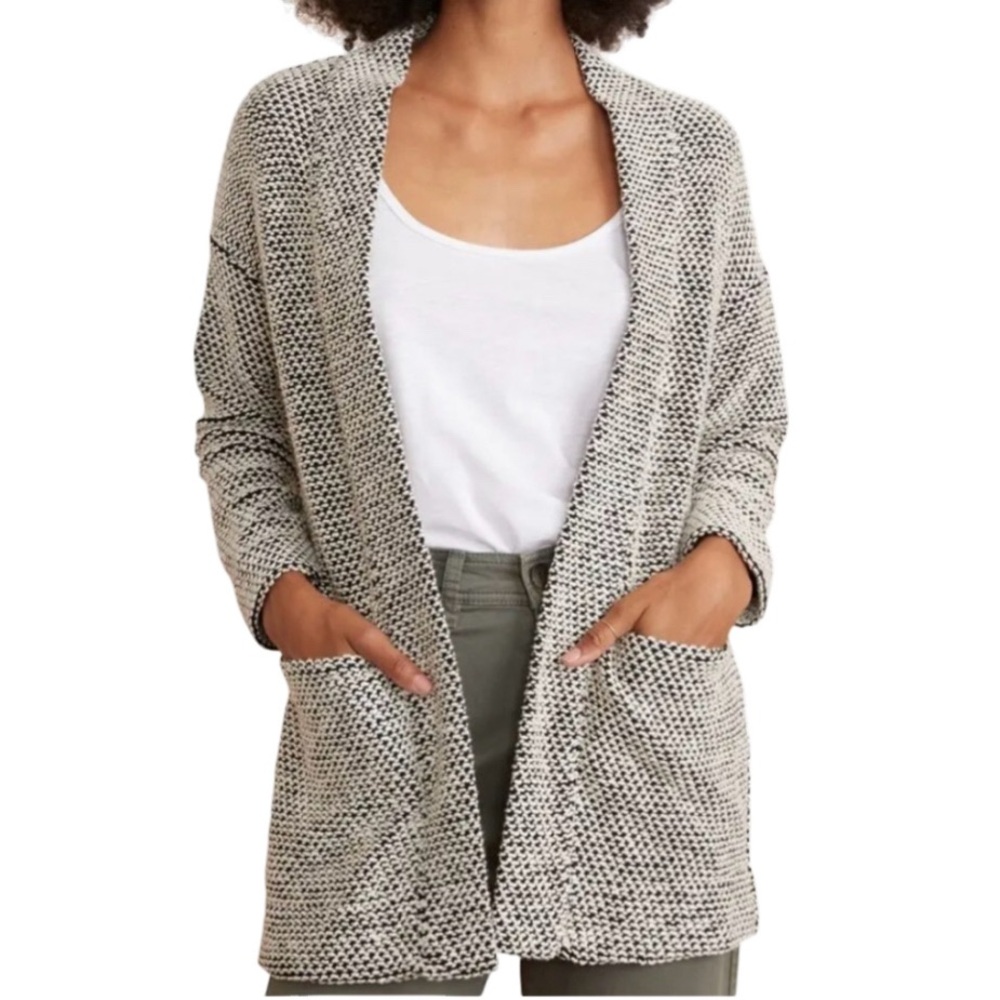 Marine Layer ‘Birdseye’ Cozy Open-Front Cardigan Jacket. White/Black. Size L.
